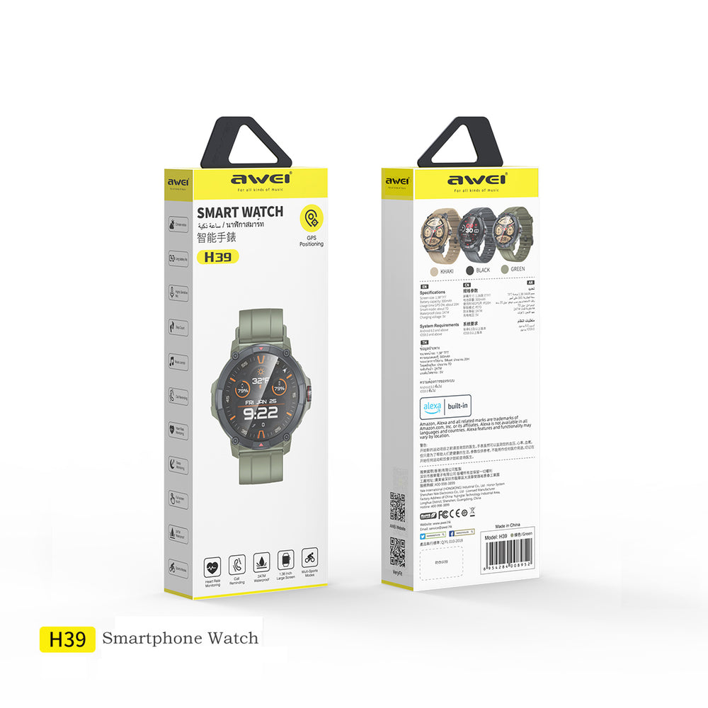Smartwatch esportivo AWEI H39 com GPS e à prova d'água