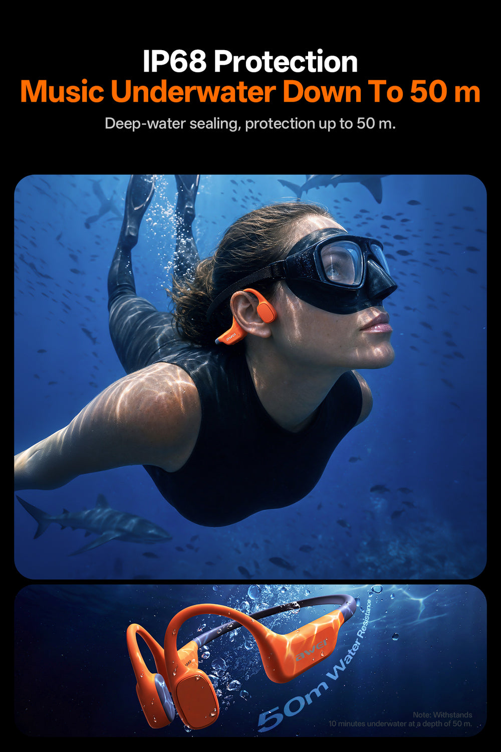 Fones de ouvido Awei Aeroswim S100 (32GB, à prova d'água IP68 para natação)