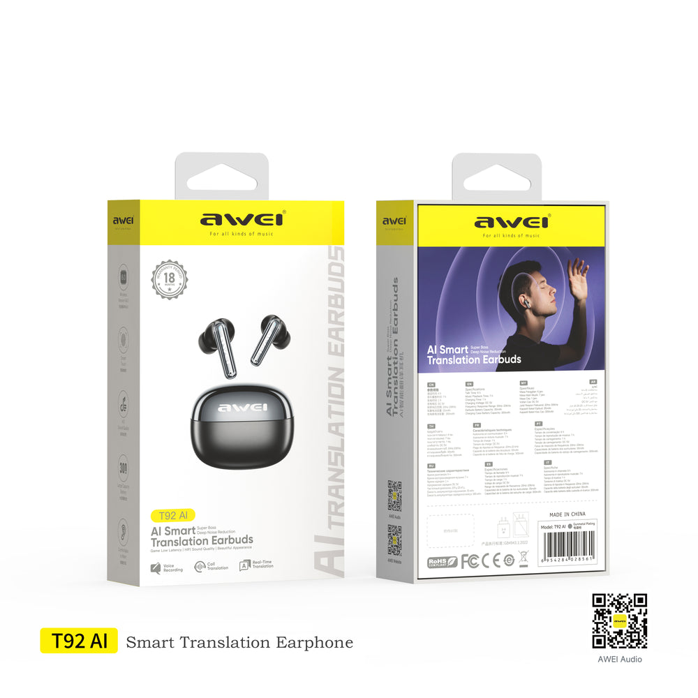 Fone de ouvido AWEI T92 ANC Pro (áudio de alta qualidade, cancelamento ativo de ruído, chamadas nítidas)