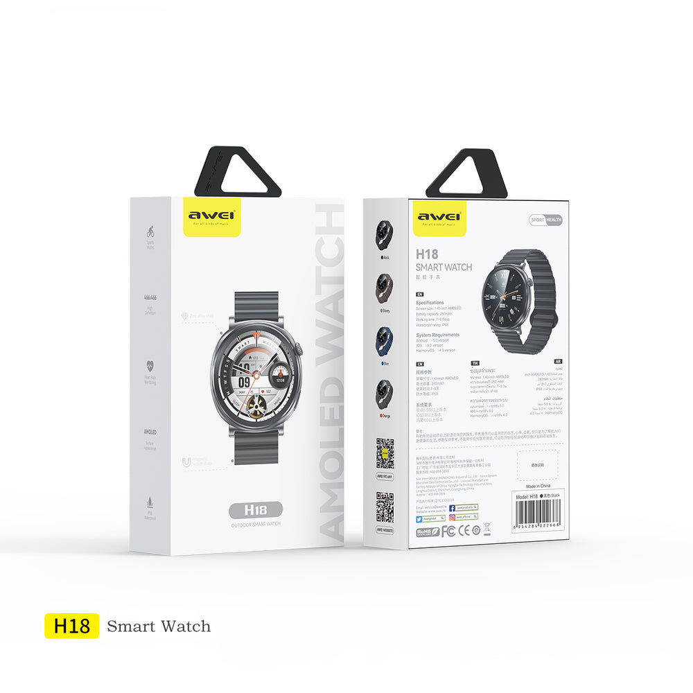 Smartwatch AWEI Série 18 (tela AMOLED, monitoramento de saúde, à prova d'água profissional)
