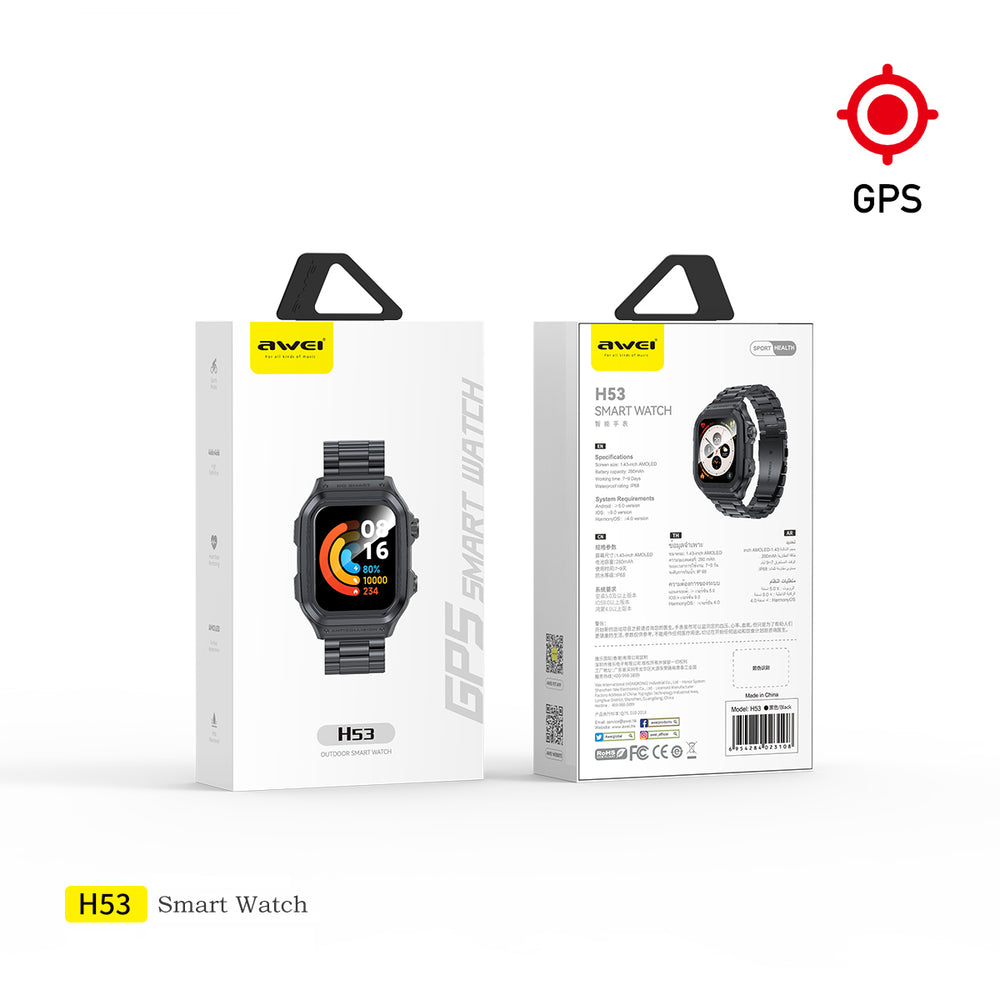 Smartwatch Awei H53 (esportes com GPS, frequência cardíaca)