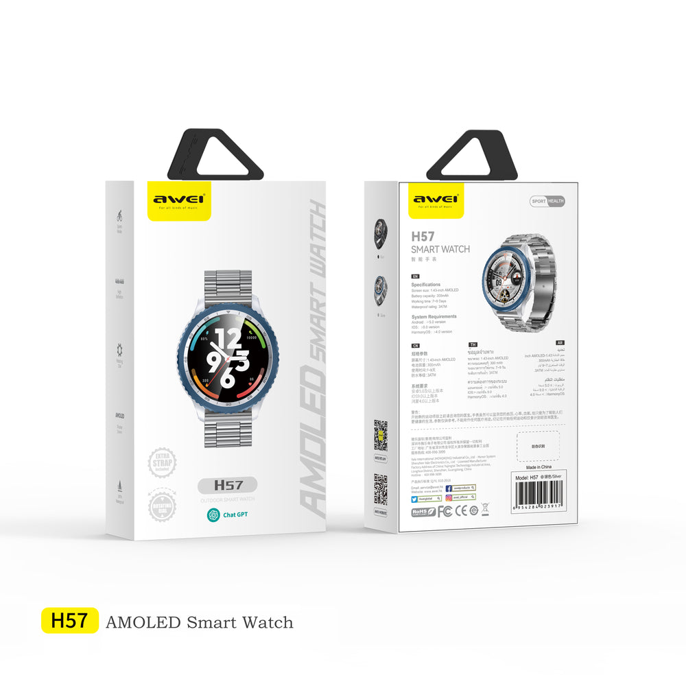 Smartwatch Awei H57 (AMOLED, à prova d'água até 3 ATM, recursos de IA)