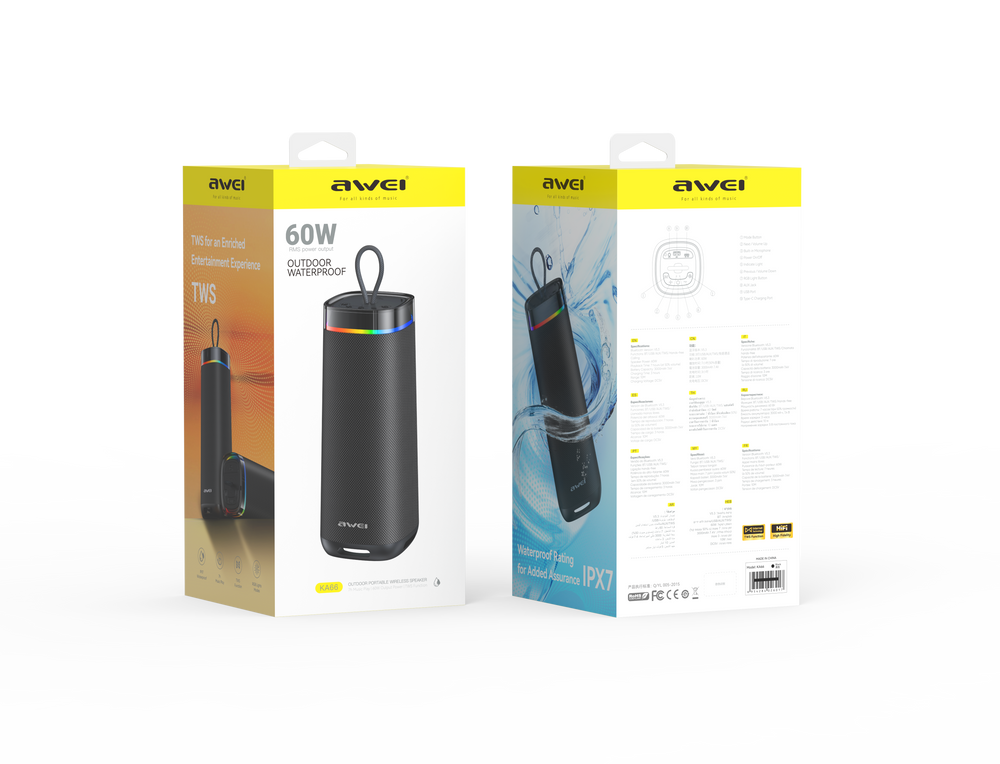 Caixa de som Awei KA66 (portátil para uso externo, som surround com dois drivers)
