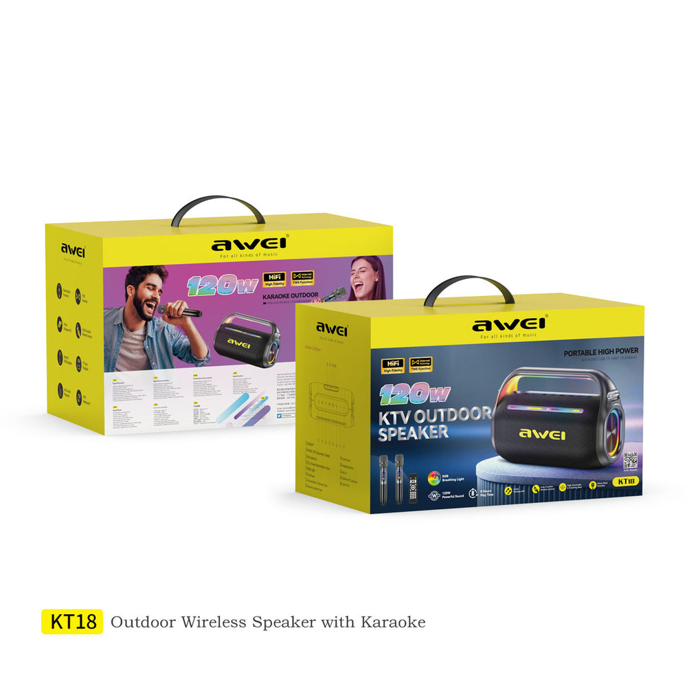 Caixa de som Awei KT18 (áudio de 120W, microfone, karaokê)