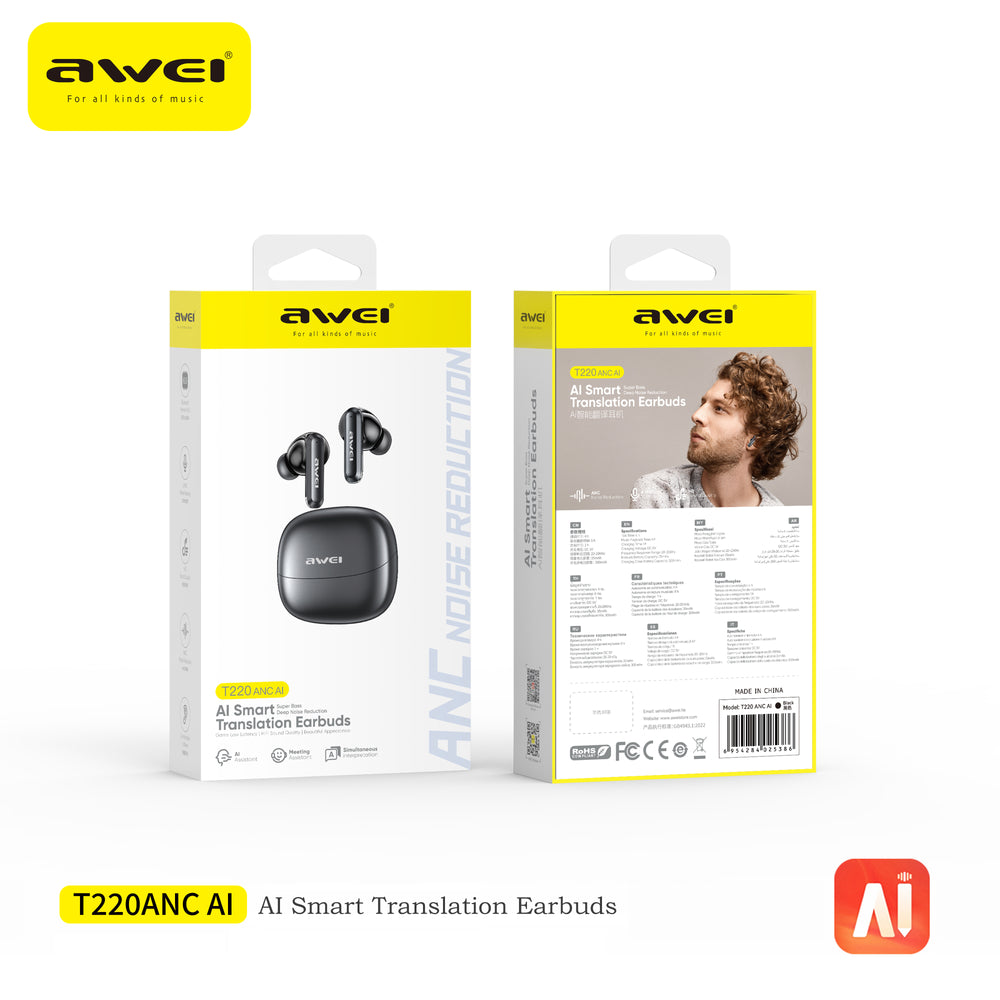 Fone de ouvido Awei T220 ANC (biblioteca de IA, cancelamento ativo de ruído, modo duplo)