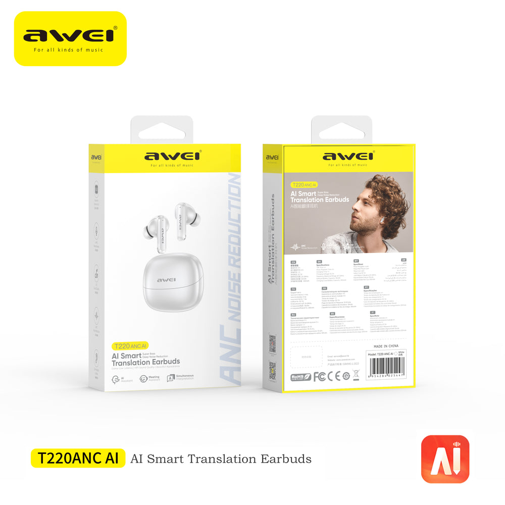 Fone de ouvido Awei T220 ANC (biblioteca de IA, cancelamento ativo de ruído, modo duplo)