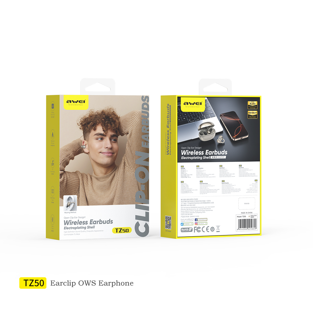 Fones de ouvido AWEI TZ50 (IA, ouvido aberto, OWS, conforto)