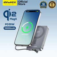 Power bank magnético Awei Qi2 de 35W e 10000mAh com MagX
